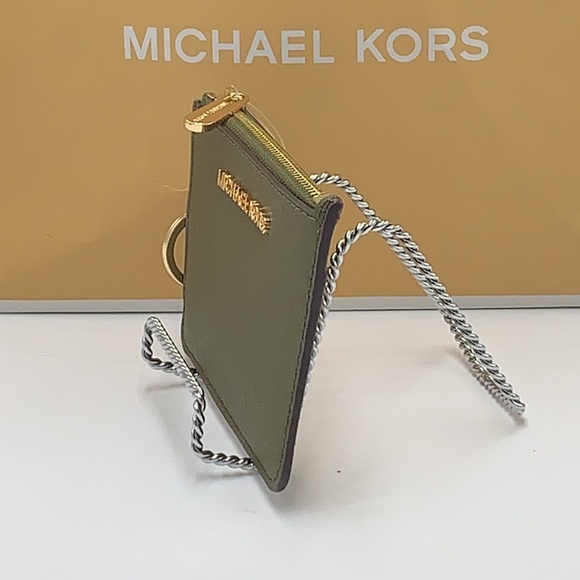 MICHAEL KORS SMALL TOP ZIP COINPOUCH WITH ID KEYCHAIN CARDHOLDER WALLET 
 OLIVE - Picture 8 of 16